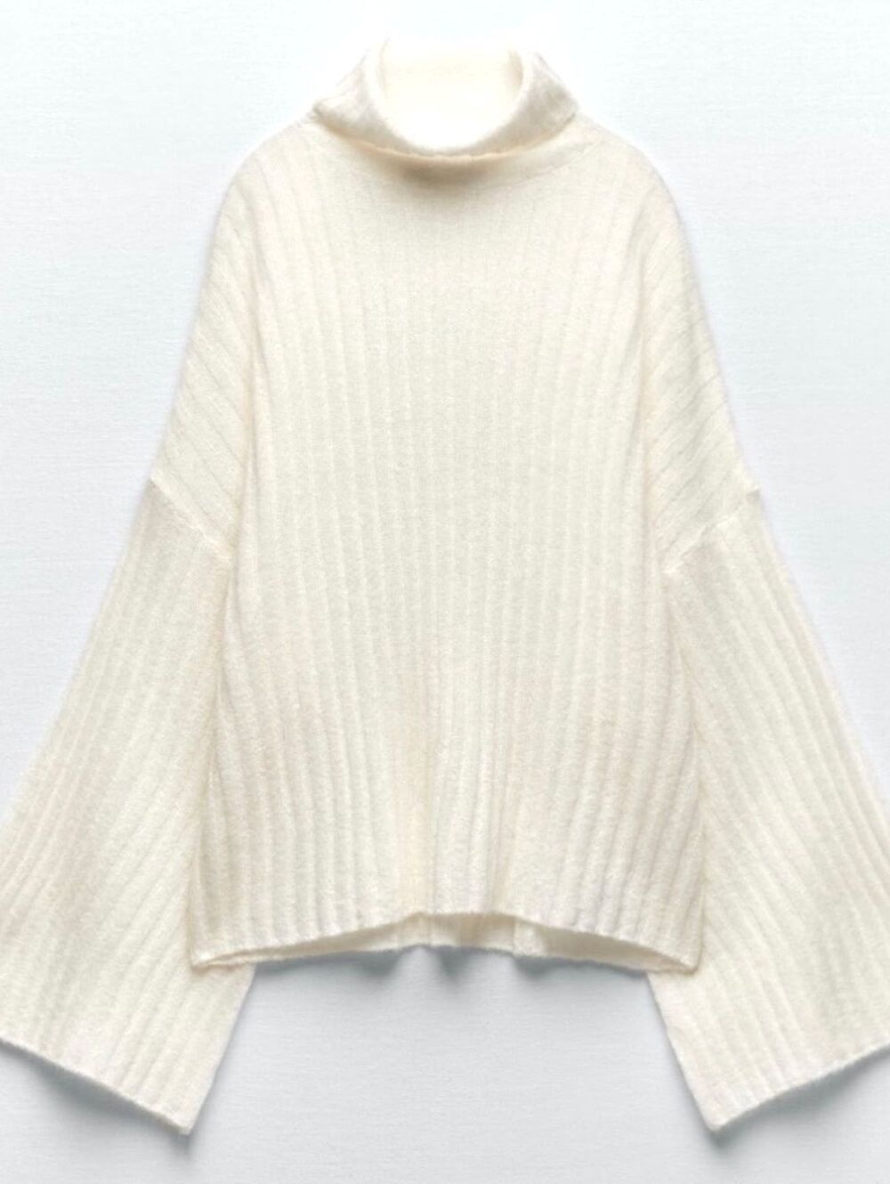 ZARA Wool/Alpaca Blend Semi-Sheer Oversized Ribbed Knit Top